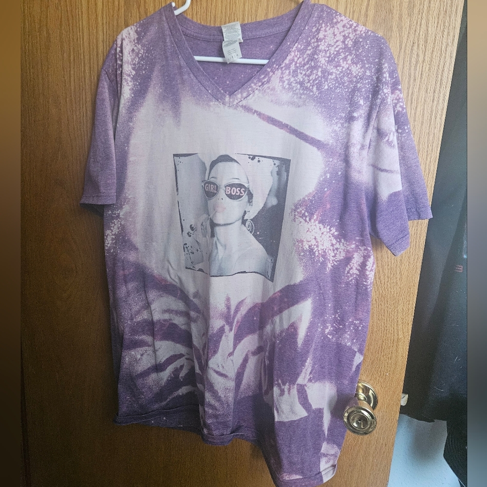 Purple Bleach-Effect Graphic Tee with 'Girl Boss' Print